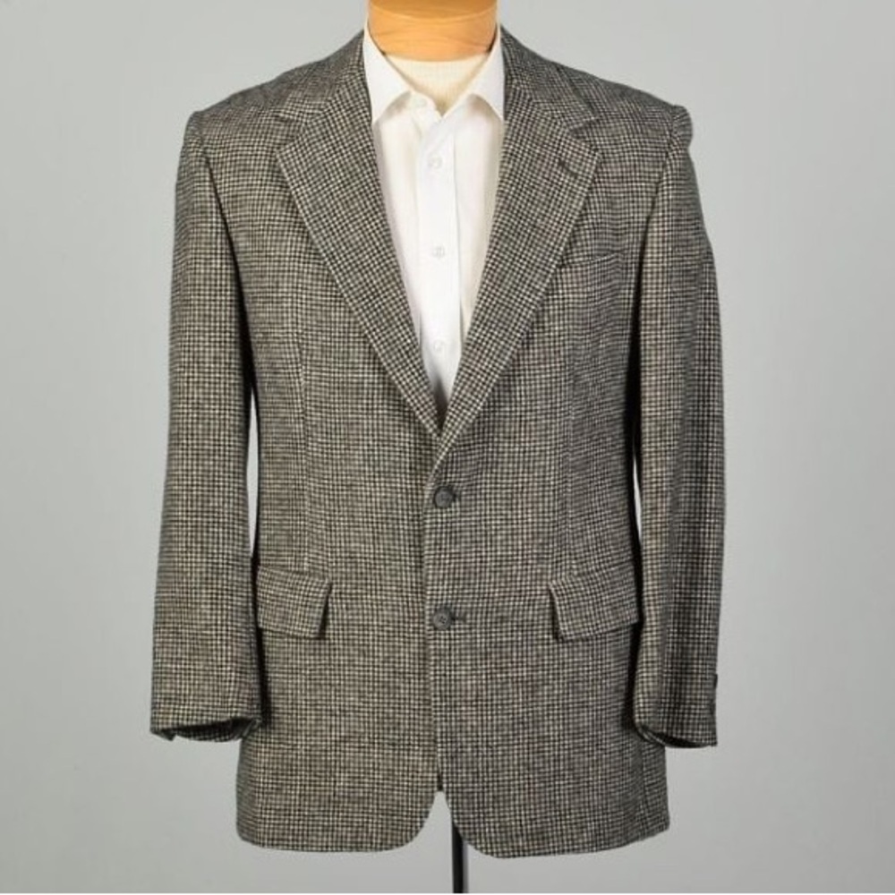 Brooks Brothers 1990s Two Button Camel Hair Black & White Houndstooth Blazer 44​